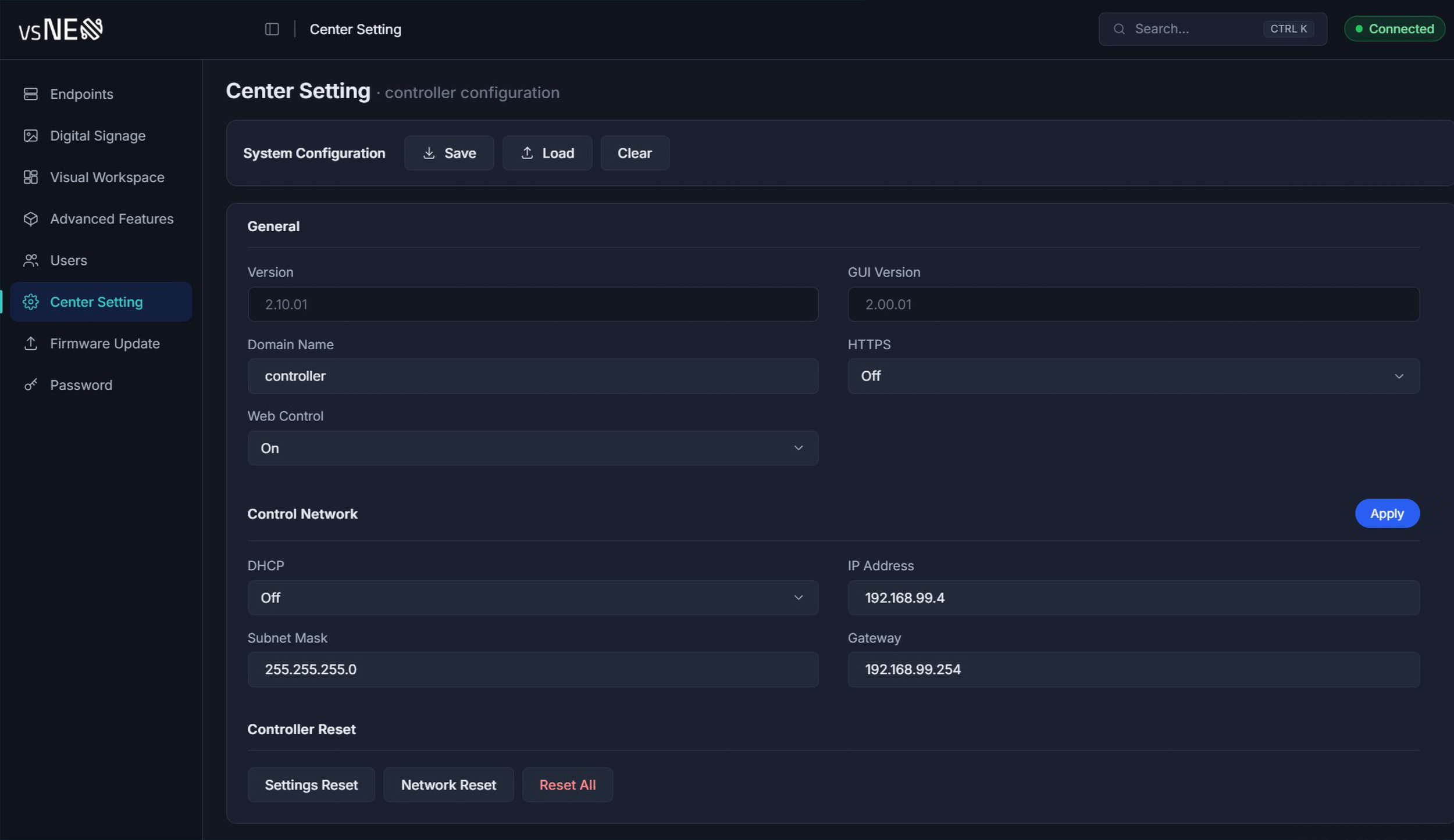 vsNEO-center Web Interface